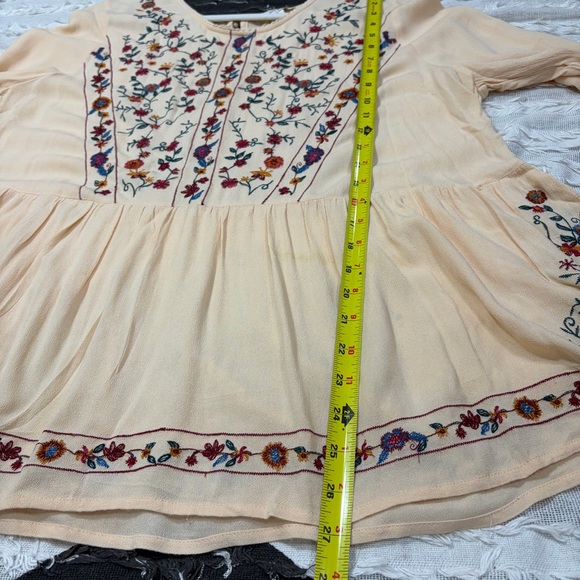 Umgee Embroidered Boho Peasant Top Ivory Womens Long Sleeves Sz L Cottagecore - Picture 12 of 13